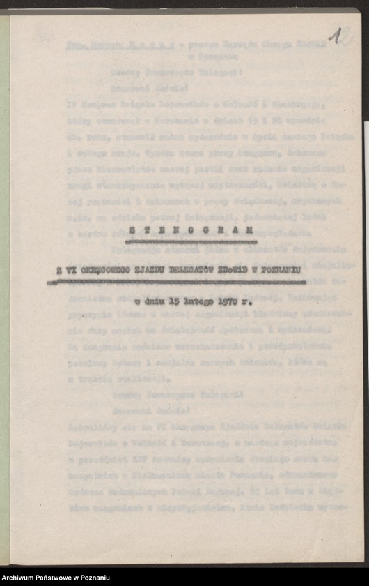 Obraz 9 z jednostki "Stenogram z Vl Okręgowego Zjazdu Delegatów Związku Bojowników o Wolność i Demokrację w Poznaniu."