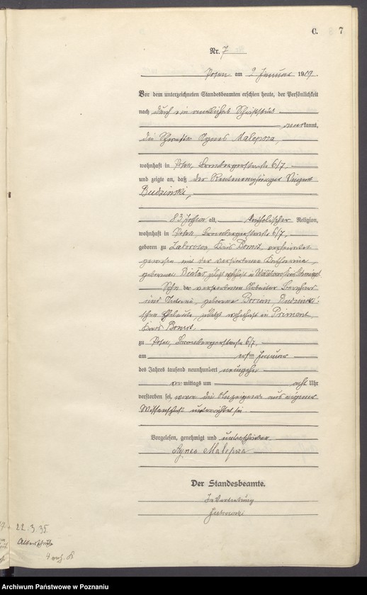 Obraz 9 z jednostki "Księga miejscowa zgonów tom I [Rejestr główny zgonów]"