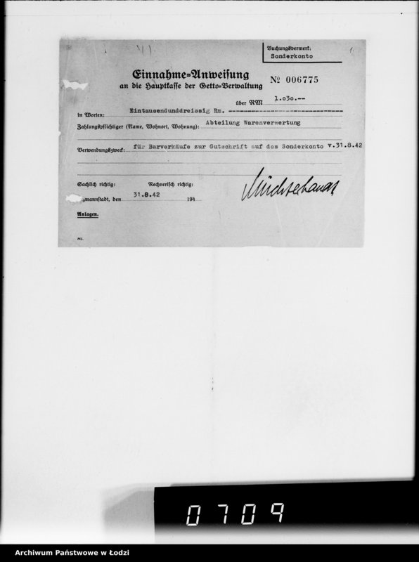 Obraz 5 z jednostki "Einnahme Anweisungen Sonderkonto"