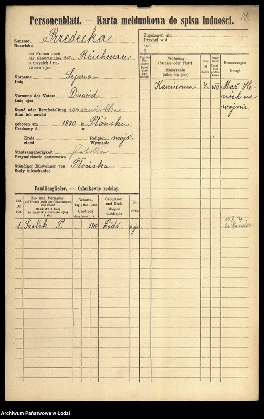 Obraz 13 z jednostki "[Spis ludności Łodzi] Przedbórz-Przybyliński"