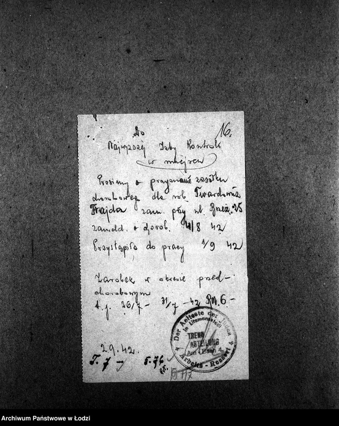 Obraz 19 z jednostki "Trenn-Abteilung. Am Bach 4 [Zasiłki chorobowe dla pracowników, zaświadczenia lekarskie, listy zatrudnionych]"