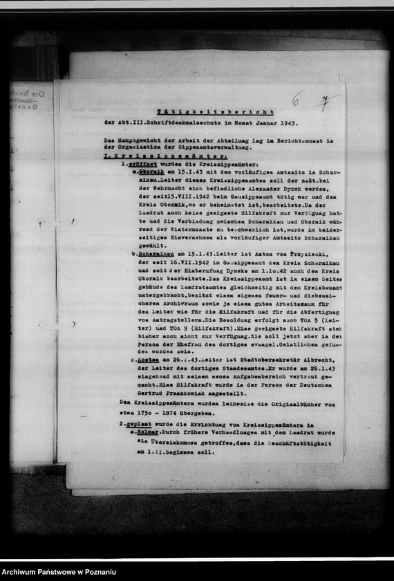 Obraz 10 z jednostki "[Sprawozdanie z podróży służbowej pracowników Gausippenamt w Poznaniu dotyczące zajętych ksiąg kościelnych, archiwów kościelnych oraz działalności powiatowych urzędów do spraw genealogicznych i Urzędu do Spraw Genealogicznych w Poznaniu]"