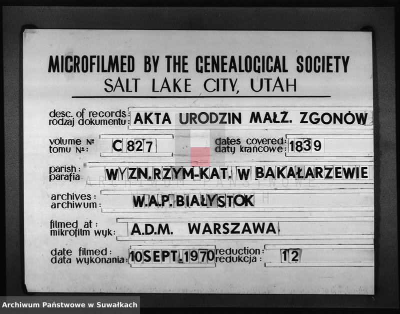 image.from.unit.number "Księga Duplikat z Roku 1839 Parafij Bakałarzewskiey przeznaczony do Archiwum Hipotecznego"