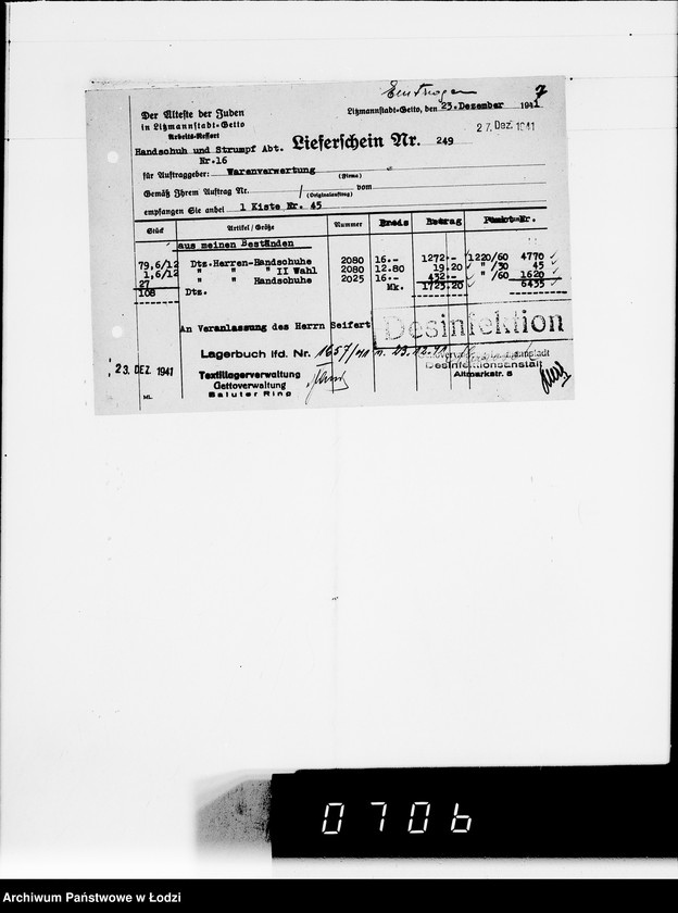 Obraz 12 z jednostki "Handschuh-u.Strumpf-Abteilung. [Świadectwa dostaw z Getta]"