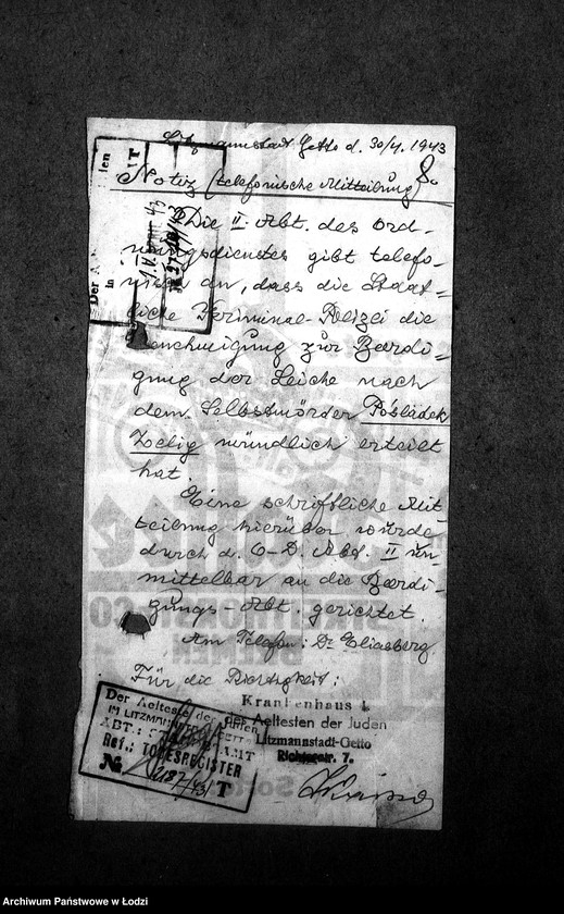 Obraz 11 z jednostki "[Korespondencja z Sądem w sprawach danych personalnych ludności getta (zmarłej)]"