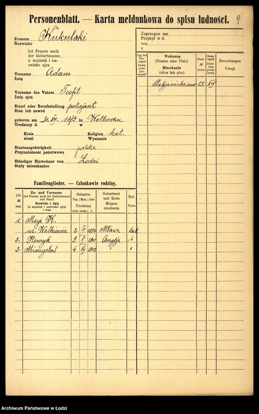 Obraz 11 z jednostki "[Spis ludności Łodzi] Kukulski - Kulik"