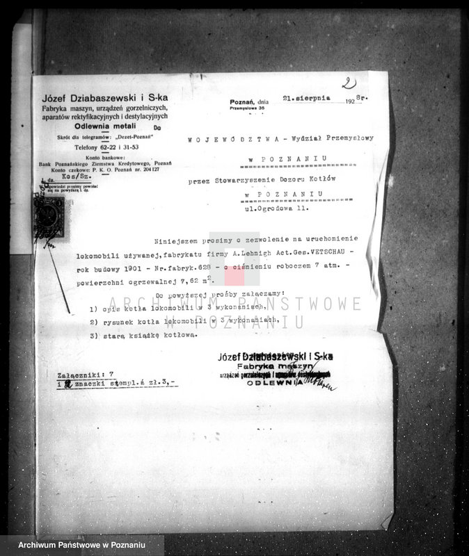 Obraz 6 z jednostki "Fabryka maszyn i urządzeń gorzelniczych itd. J. Działaszewski nr 6198"