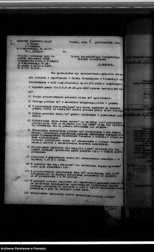 Obraz 6 z jednostki "Zatwierdzenie projektu urządzenia zakładu przemysłowego wykończalni i lakierni Firmy Brzeski - Auto S. Akcyjna W Poznaniu ul. Dąbrowskiego 29"