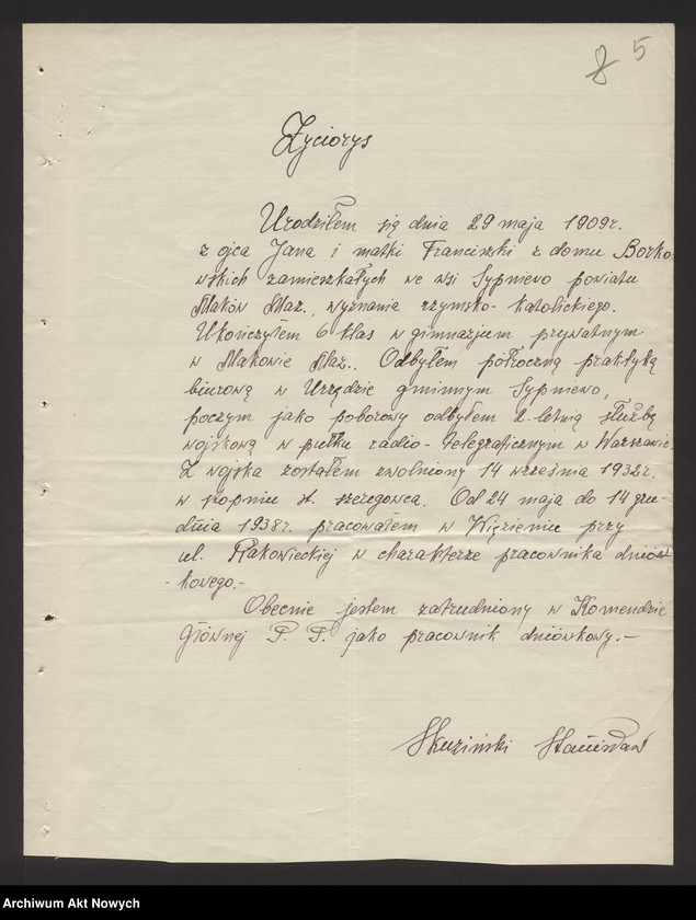 image.from.unit.number "Przyjęcie do służby w Policji Państwowej Stanisława Skuzińskiego. Korespondencja."