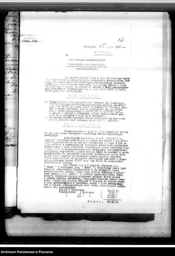 Obraz 16 z jednostki "Zatwierdzenie projektu planu urządzenia gospodarstwa leśnego dla lasów majątku Przystajnia powiat kaliski"