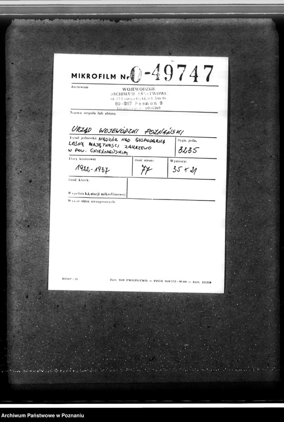 Obraz 2 z jednostki "/Nadzór nad gospodarką leśną/ majętności Zakrzewo powiecie gnieźnieńskim"