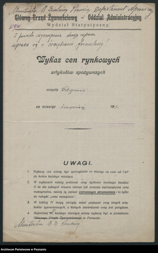Obraz 10 z jednostki "[Wykazy cen rynkowych na artykuły spożywcze w poszczególnych miastach Województwa Pomorskiego za miesiąc sierpień 1921 roku]"