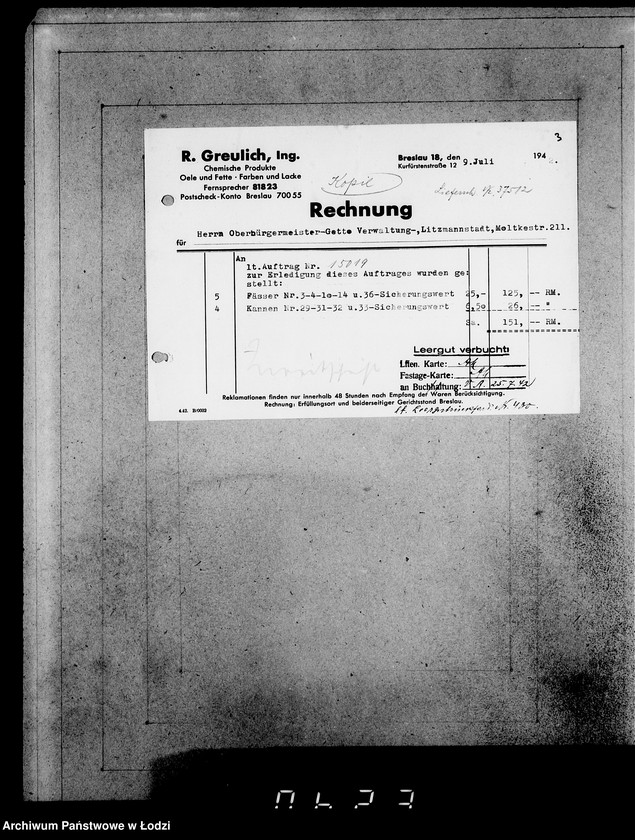 Obraz 7 z jednostki "Aufträge, [Lieferscheinen und Rechnungen] 15006-15019"