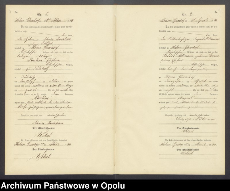 image.from.unit.number "Geburts-Neben-Register Standesamts Hohen-Giersdorf pro 1894"