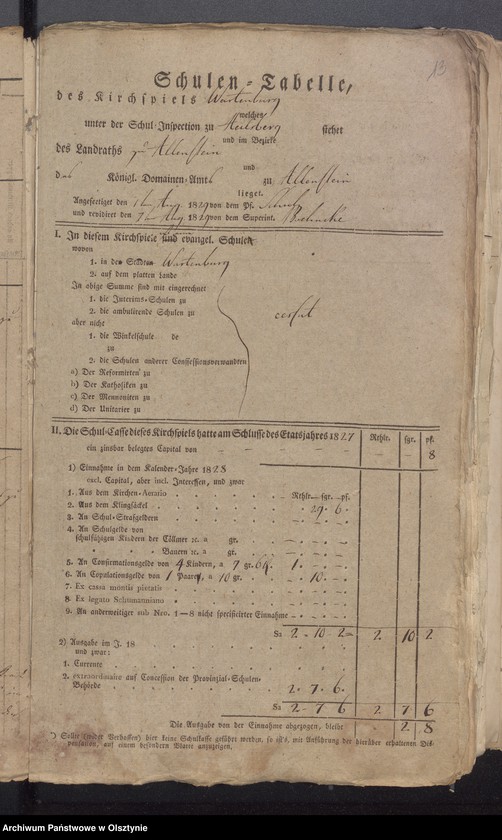 image.from.unit.number "Schulen Tabelle und Tabellarischer Bericht das Schulwesen des evangelischen Kirchspiels Wartenburg"