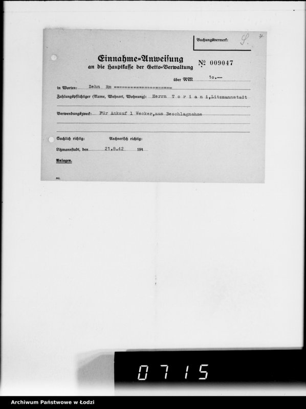 Obraz 11 z jednostki "Einnahme Anweisungen Sonderkonto"