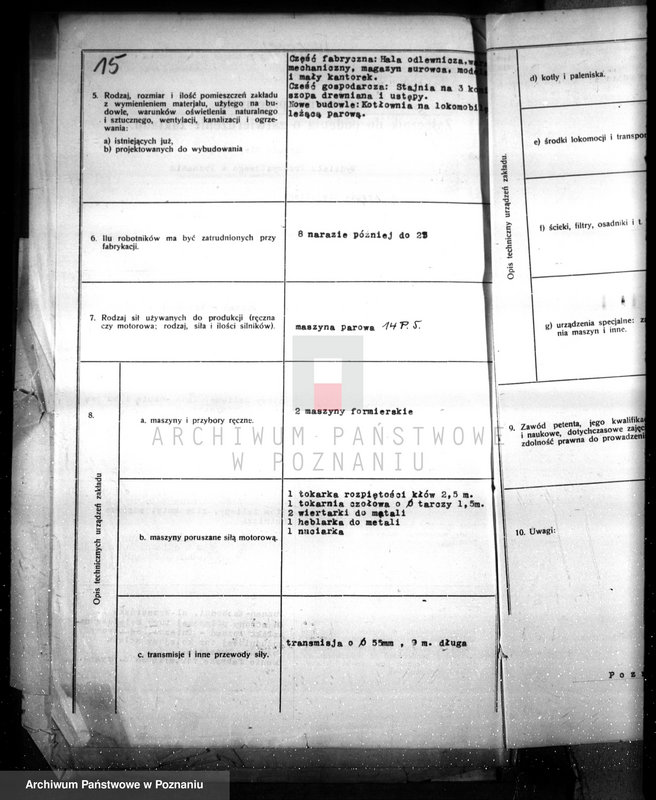 Obraz 19 z jednostki "Zatwierdzenie projektu budowy i urządzenia zakładu przemysłowego nr rej 1503 /odlewy żeliwne lano-kute i budowa maszyn przemysłowych/ Poznań ul. Wrzesińska/ Oraz Fabryka maszyn firmy „Stalum""
