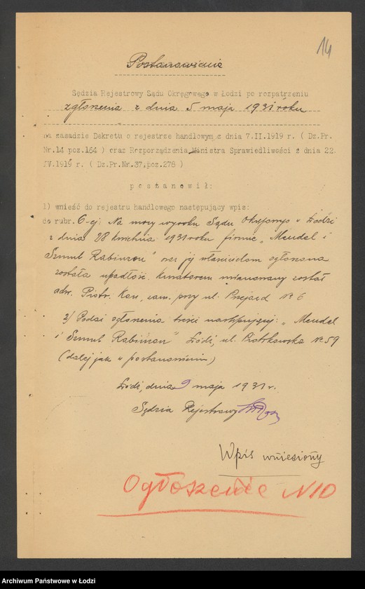 Obraz 16 z jednostki "Mendel i Szmul Rabinson- sprzedaż manufaktury"