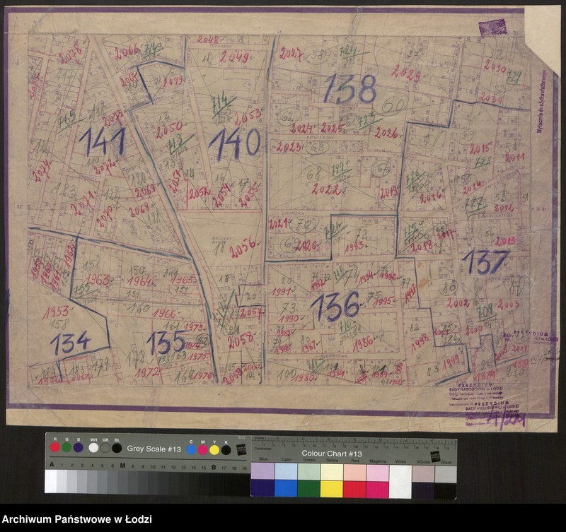 Obraz 1 z jednostki "Plan m. Łodzi 1:2000 z oznaczeniem podziału miasta na obwody i rejony spisowe. Sekcja NW31"