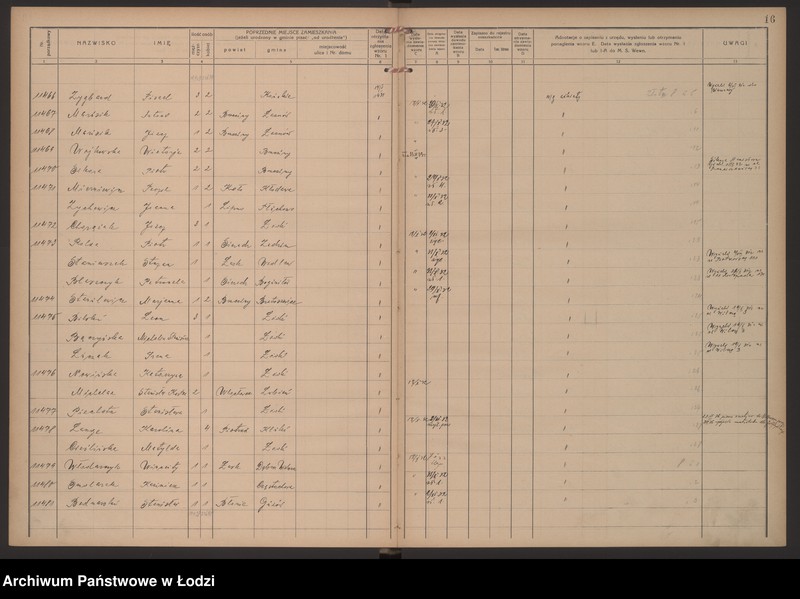 Obraz 19 z jednostki "Księga kontroli ruchu ludności (rejestr osób przybywających do gminy) Łódź, komisariat VIII, ks. V, nr 11249-11615"