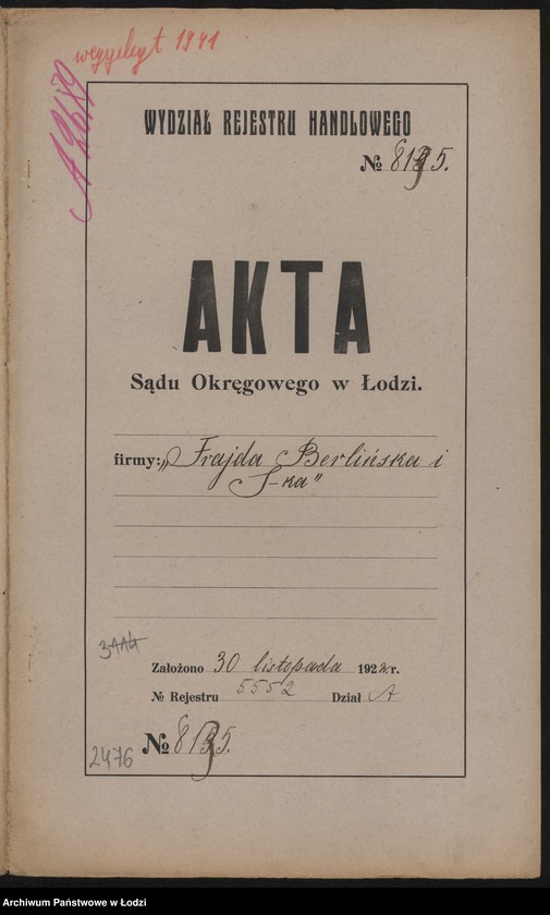 Obraz 2 z jednostki "Frajda Berlińska i S-ka- sprzedaż towarów manufakturowych"