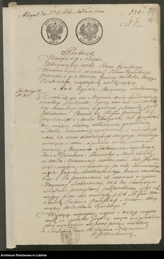 image.from.unit.number "Alegaty do ksiąg urodzeń, małżeństw i zgonów z lat 1865 – 1869"