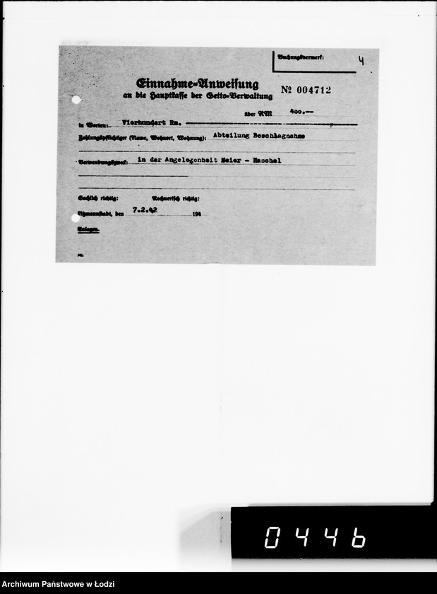 Obraz 12 z jednostki "Einnahme Anweisungen. [Sprzedaż przedmiotów skonfiskowanych]"