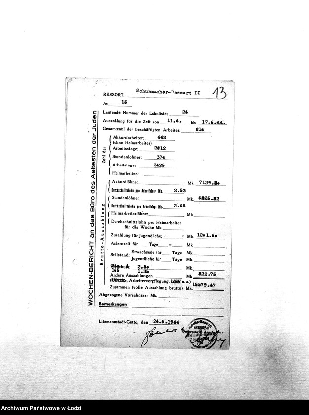 Obraz 16 z jednostki "[Tygodniowe sprawozdania resortów pracy: liczba pracowników, czas pracy, wysokość płacy]"