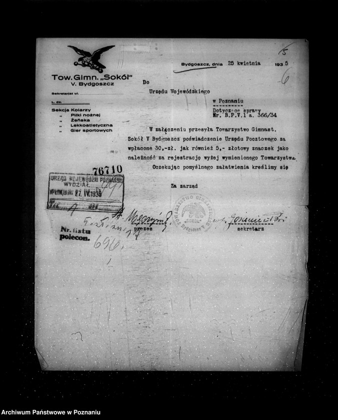 Obraz 10 z jednostki "/Towarzystwo Gimnastyczne Sokół V Bydgoszcz- rejestracja/"