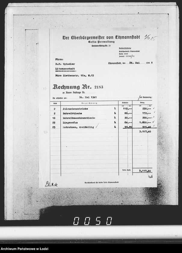 Obraz 19 z jednostki "Konto 00, Kom 1-65 [Zamówienia i rachunki za meble biurowe i sprzęty domowe]"