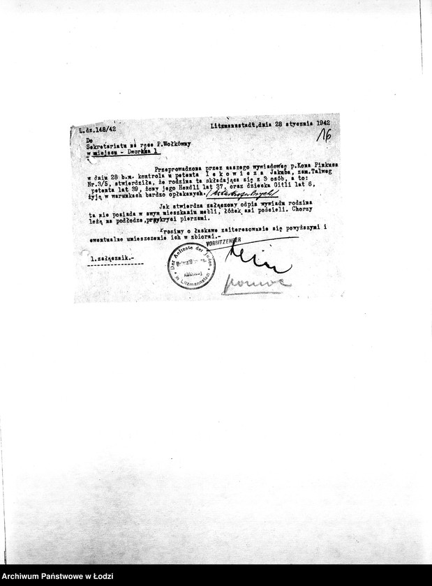 Obraz 19 z jednostki "[Korespondencja resortów i osób prywatnych w sprawie pomocy materialnej i lekarskiej dla starych i chorych mieszkańców getta]"