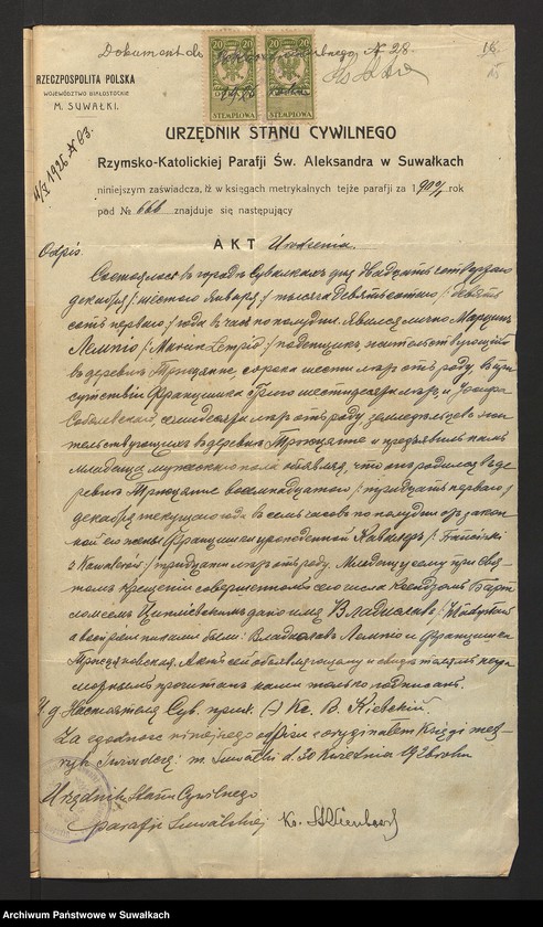image.from.unit.number "Dokumenty Przedstawione do ślubnych aktów w roku 1926, Filipowskiej Rzymsko-Katolickiej parafji."