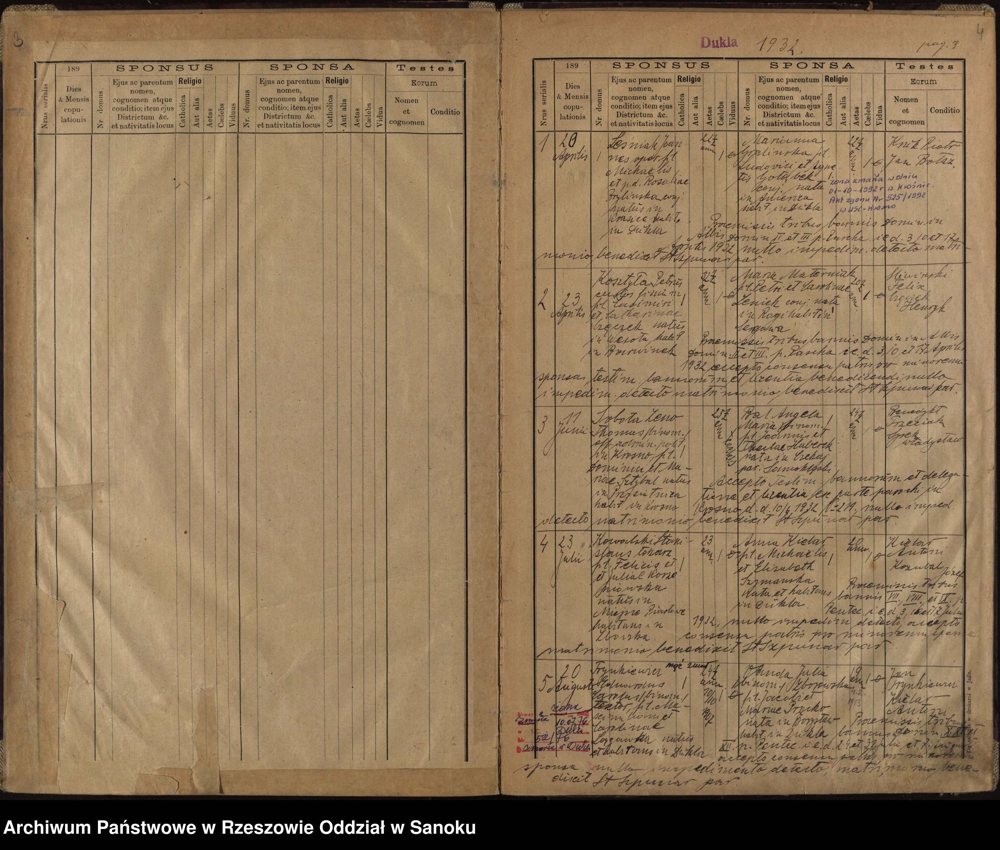 Skan z jednostki: Księga małżeństw dla miejscowości: Dukla, Teodorówka, Nadole, Zboiska, Iwla, Lipowica