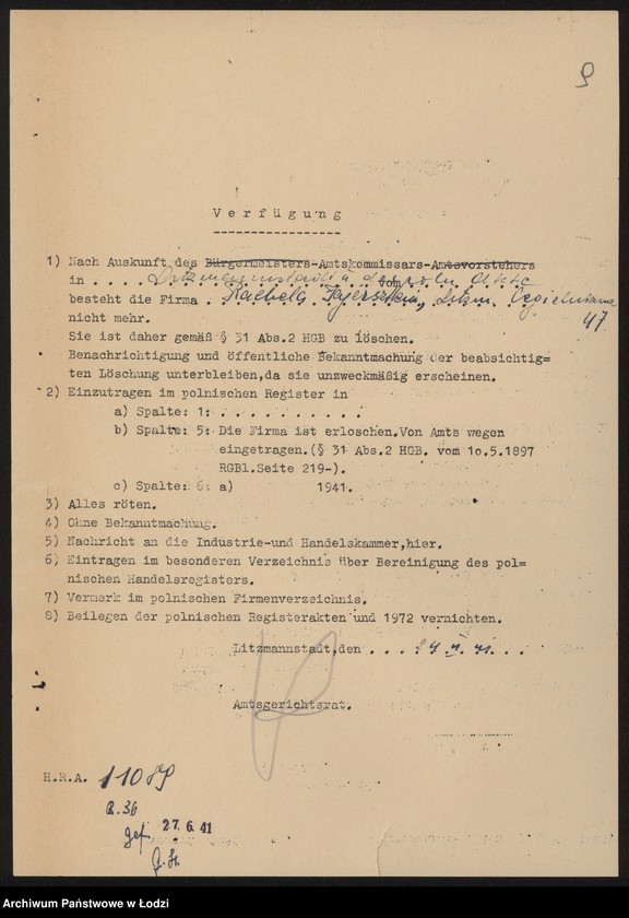 Obraz 11 z jednostki "Rachela Fajerstein- sprzedaż towarów kolonialnych i owoców"