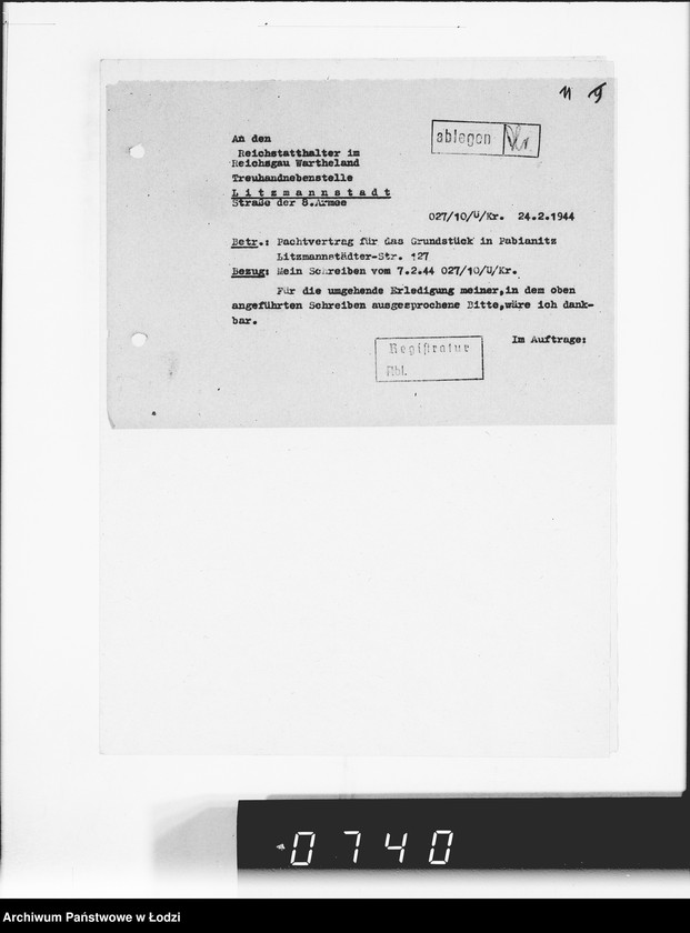 Obraz 16 z jednostki "Hauptreühandstelle Ost.[Korespondencja w sprawach majątkowych, podatkowych i należności finansowch]"