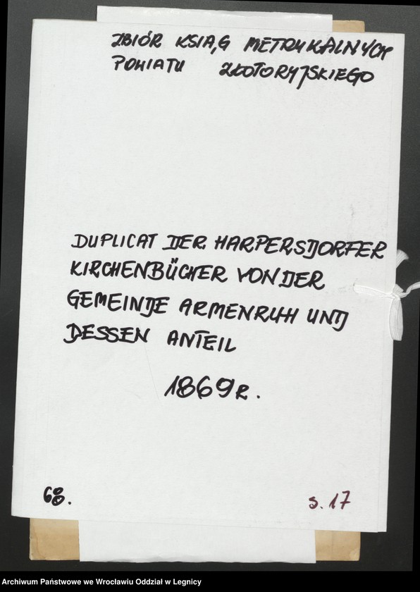 image.from.unit.number "Duplicat der Harpersdorfer Kirchenbücher von der Gemeinde Armenruh und dessen Anteil"