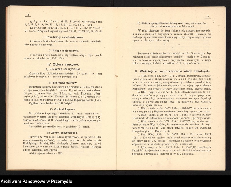 image.from.unit.number "IV Sprawozdanie kierownika Pryw[atnego] Gimnazjum Real.[nego] w Chrzanowie za rok szkolny 1914/1915"