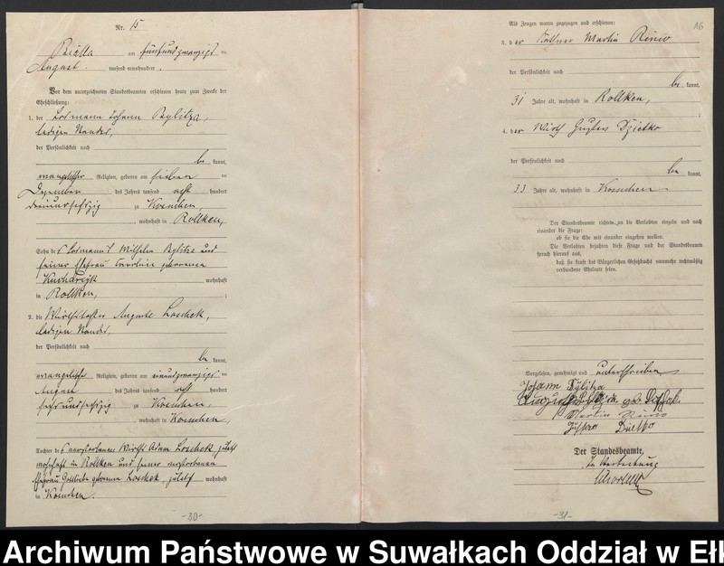 image.from.unit.number "Heiraths-Haupt-Register des Königlichen Preussischen Standes-Amtes Belzonzen Kreis Johannisburg"