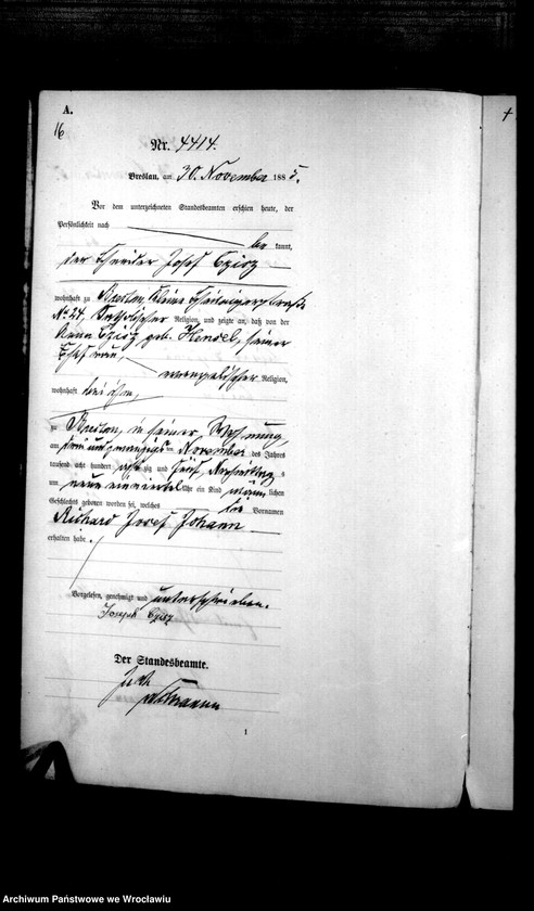 image.from.unit.number "Geburts-Haupt-Register Breslau I 1885 Band 12"