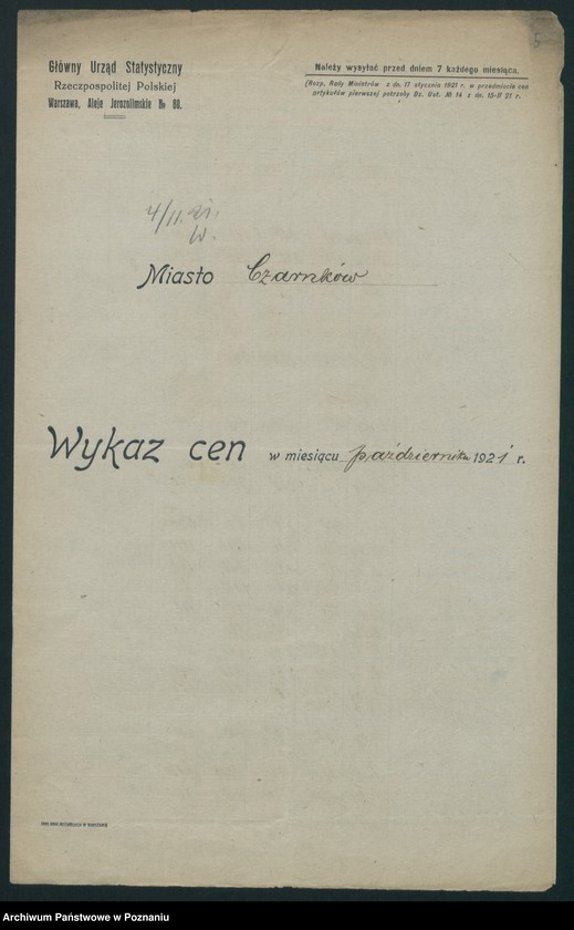 Obraz 6 z jednostki "[Wykazy cen rynkowych artykułów spożywczych w poszczególnych miastach Województwa Poznańskiego za miesiąc październik 1921 roku]"