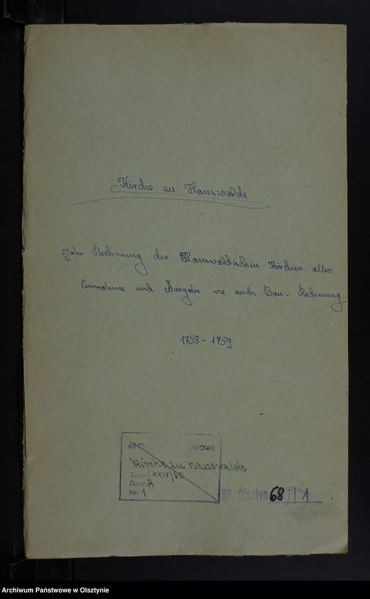 image.from.unit.number "Jahr-Rechnung der Hanswaldschen Kirchen aller Einnahme und Ausgabe wie auch Bau-Rechnung"