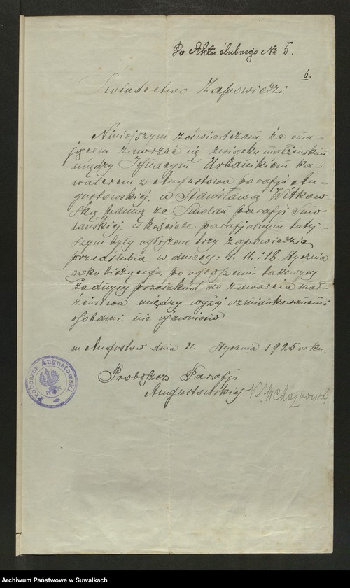 image.from.unit.number "Dokumenty zaślubionych Smolańskiej parafii za 1925 rok"