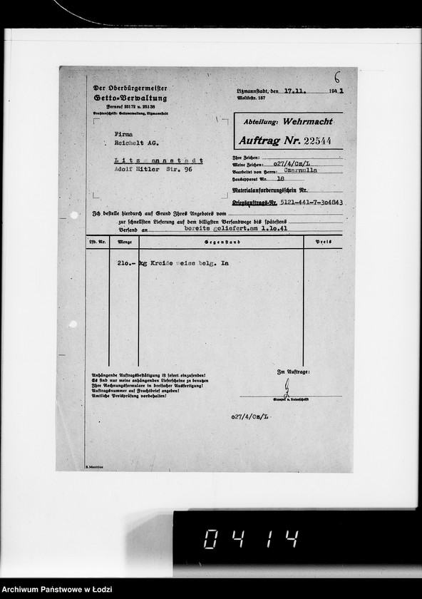 Obraz 10 z jednostki "Aufträge 22520-23089. Wehrmacht"