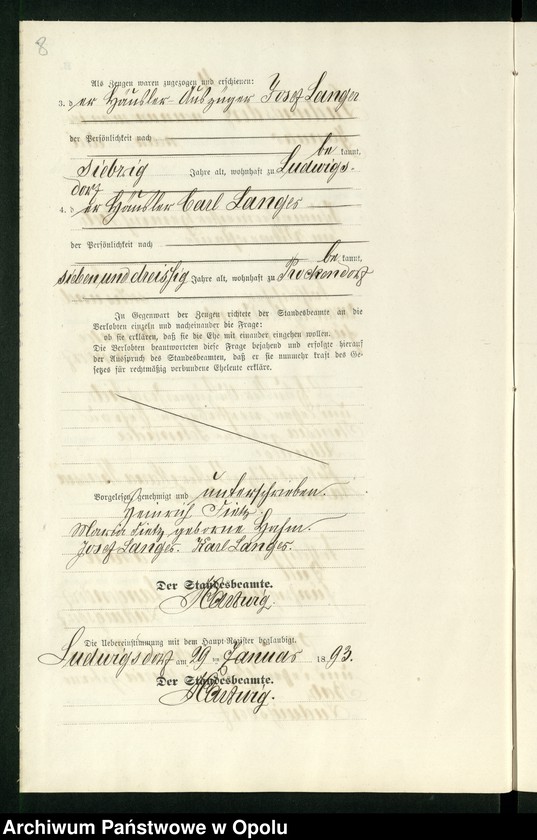 Obraz 12 z jednostki "Heiraths-Neben-Register des Standesamts Ludwigsdorf pro 1893"