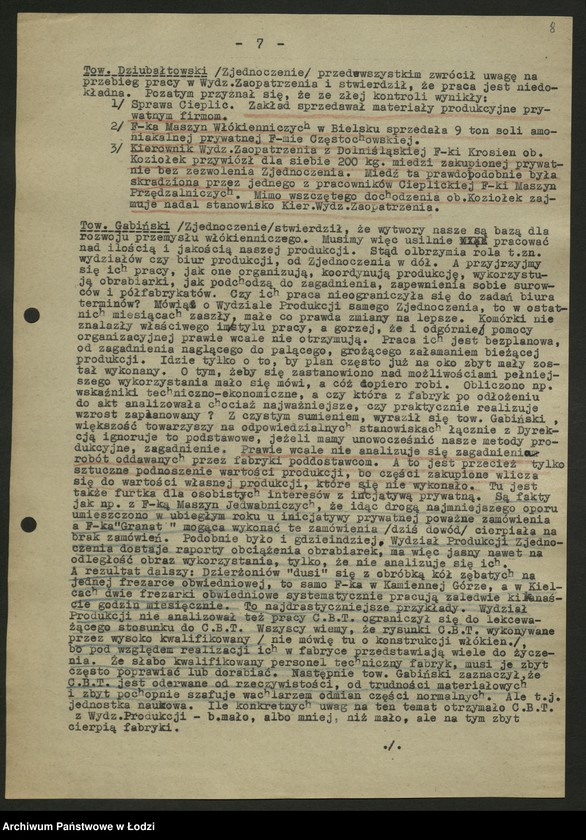 Obraz 9 z jednostki "Zjednoczenie Przemysłu Budowy Maszyn Włókienniczych; protokół [narady], sprawozdania [z produkcji]"