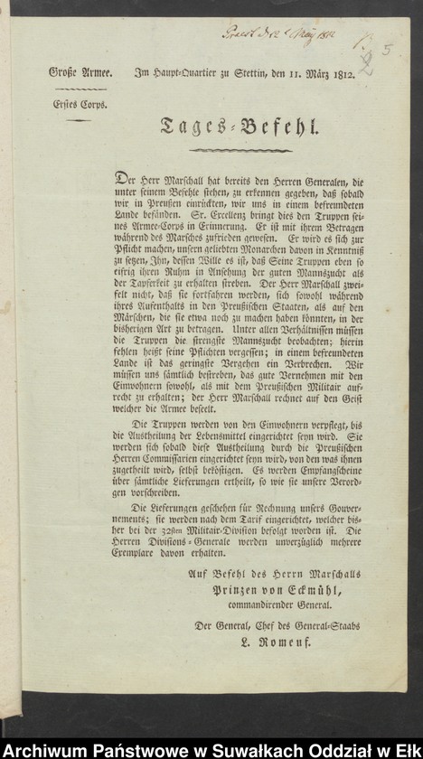 image.from.unit.number "Landes Verteidigungs Sachen vom Jahr 1813"