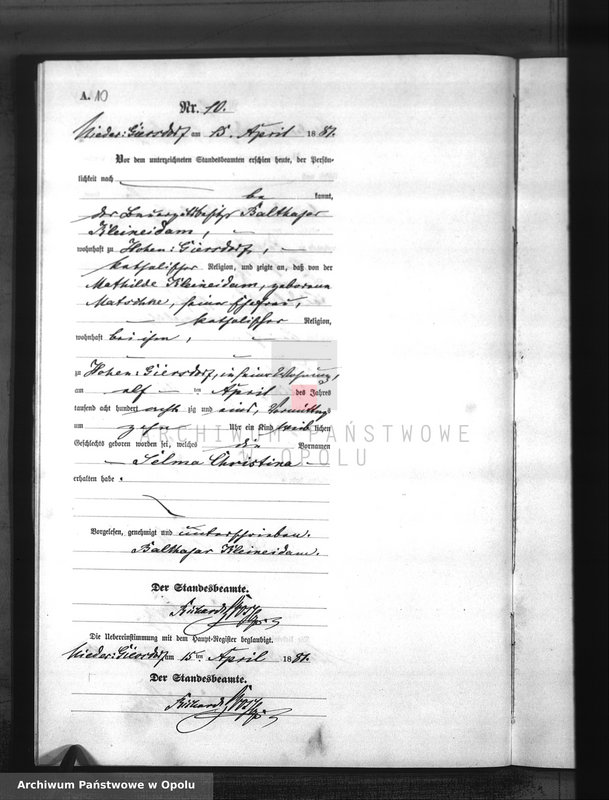 Obraz 13 z jednostki "Geburts-Neben-Register Standesamts Hohen-Giersdorf pro 1881"