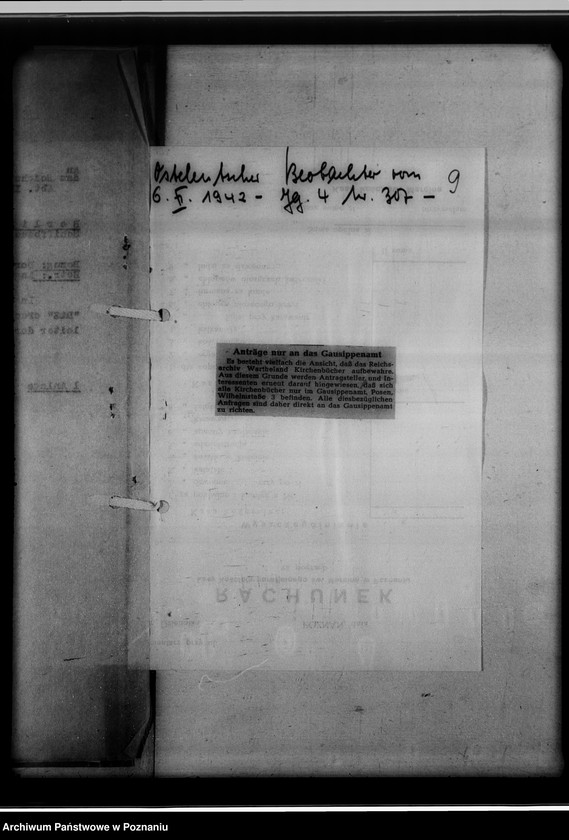 Obraz 13 z jednostki "Pressenotizen über das GSA [Korespondencja i wycinki prasowe o działalności, zadaniach i celach Gausippenamt w Poznaniu]"