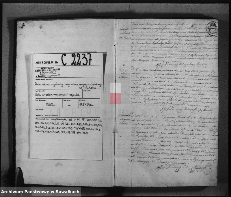 Obraz 3 z jednostki "Księga duplikat urodzonych, zaślubionych i umarłych parafii katolickiej Puńsk na rok 1850"
