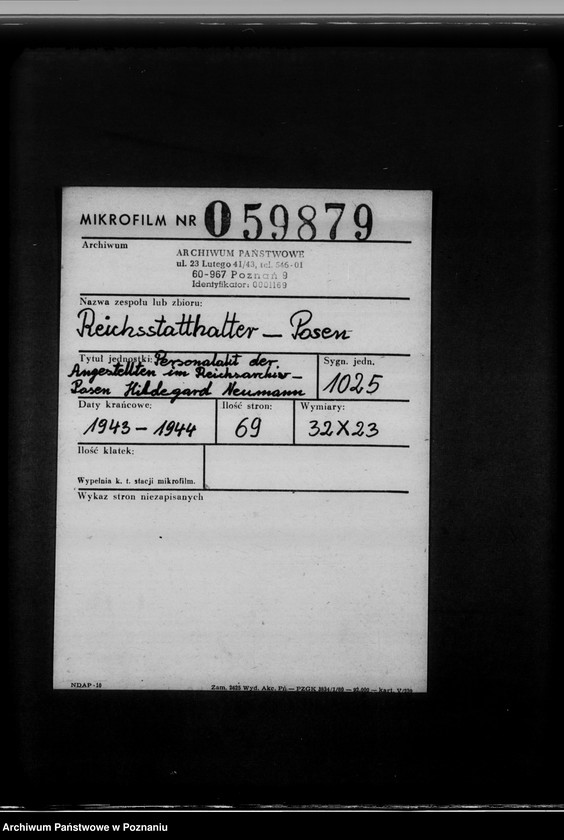 Obraz 2 z jednostki "Personalakten der Angestellten im Reichsarchiv - Posen, Hildegard Neumann"